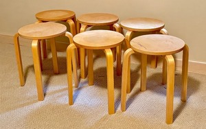 lot 168 image: LLO - Set of 6 Bentwood Stacking Stools with Surface Wear