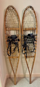 lot 175 image: LLO - Pair of Vintage Safesport 56-Inch Wooden Snowshoes, Made in Canada