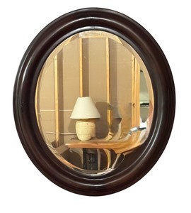 lot 183 image: LL - Vintage Oval Wall Mirror with Dark Wood Frame