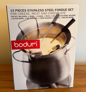 lot 190 image: LLO - Bodum 15-Piece Stainless Steel Fondue Set for Cheese, Meat and Chocolate