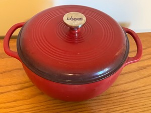 lot 200 image: LL - Lodge Red Enameled Cast Iron Dutch Oven with Lid