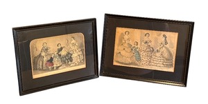 lot 211 image: LLO - Pair of Framed Antique Godeys Fashion Lithographs