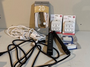 lot 221 image: LL - Electrical Outlet Adapter Lot with Surge Protectors, Cords, and Taps