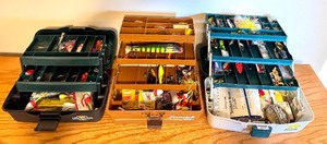 lot 222 image: LLO - Lot of 3 Tackle Boxes with Fishing Lures and Accessories
