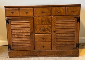 lot 230 image: D - Vintage Ethan Allen Vintage Solid Maple and Birch Sideboard Cabinet