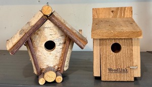 lot 239 image: G - Pair of Rustic Wooden Birdhouses