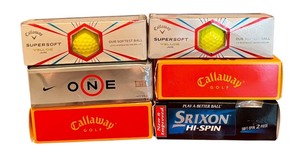 lot 243 image: G - Mixed Lot Golf Balls Callaway Supersoft Nike One Srixon Hi-Spin Assorted Boxes