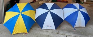 lot 245 image: G - Set of 3 Golf Umbrellas Blue and Yellow with Light Wear