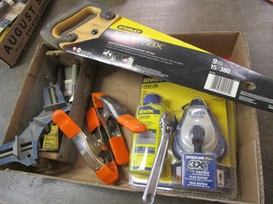 lot 64 image: Saw, Chalk Line, Clamps