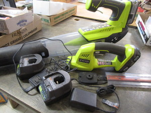 lot 74 image: Ryobi Blower, Shear, Batteries, Charger