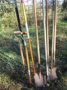 lot 182 image: Hoes, Shovels, Forks, Rake