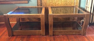 lot 27A image: LR - Pair of Vintage Glass Top Side Tables