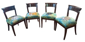 lot 57R image: LR - Set of 4 Vintage Wooden Chairs with Animal Motif Needlepoint Seats