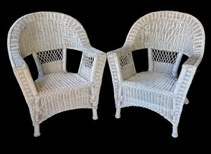 lot 105R image: P - Pair of Vintage Wicker Arm Chairs