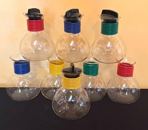 lot 135R image: LR - Set of 8 Vintage Cory Glass Coffee Servers with Colored Bands