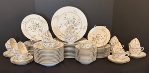 lot 137R image: LR - Sango Apple Blossom China Dinnerware Set 76 Pieces