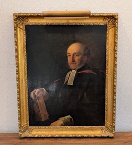 lot 157 image: UL - Large Framed Oil on Canvas Portrait of Gentleman in Robes