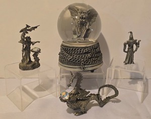 lot 257K image: LL - Fantasy Pewter Figurine Collection with Gargoyle Snow Globe and Crystal Orbs