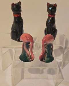 lot 258K image: LL - Lot of 2 Vintage Salt and Pepper Shaker Sets - Black Cats and Flamingos