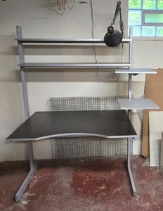 lot 268K image: LL - Office Desk with Adjustable Shelves and Overhead Lamp