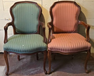 lot 271K image: LL - Pair of Vintage French Provincial Armchairs for Reupholstery