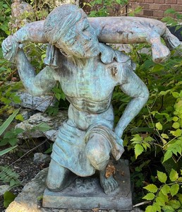 lot 161N image: Metal Garden Statue of Kneeling Man Carrying Sack