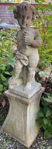lot 162N image: Cement Garden Cherub Statue on Pedestal