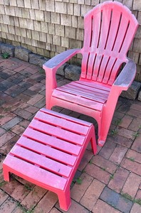 lot 165N image: Red Plastic Adirondack Chair with Matching Ottoman