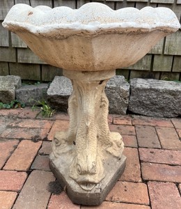 lot 170N image: Decorative Concrete Birdbath with Fish Motif Pedestal