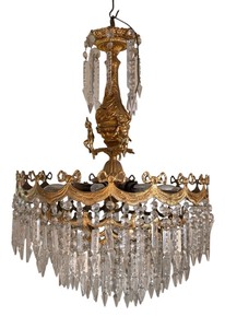 lot 9 image: LL - Antique Gilt Brass and Crystal Chandelier with Cherub Figures