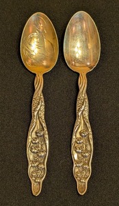 lot 20 image: ML - Pair of Vintage Sterling Silver Floral Spoons