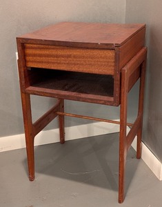 lot 21 image: LL - Vintage Wooden Side Table with Drawer and Open Shelf