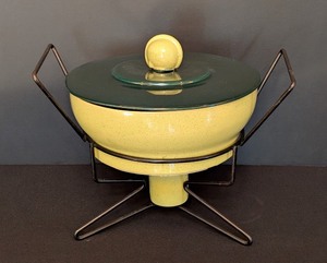 lot 36 image: ML - Mid-Century Modern Ceramic Fondue Pot with Stand and Lid