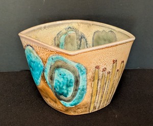 lot 72 image: ML - Eliza Weber Handmade Ceramic Bowl with Blue Abstract Design
