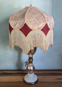 lot 78 image: ML - Vintage Decorative Table Lamp with Fabric Fringe Shade and Brass Spigot