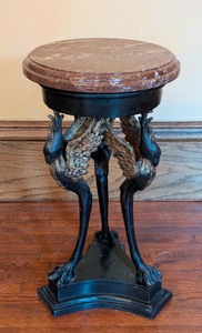lot 83 image: ML -Vintage Bronze and Marble Pedestal Table with Bird Motif