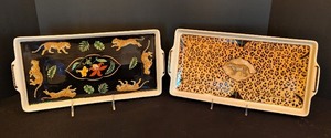 lot 87 image: ML - Pair of Lynn Chase Jaguar Porcelain Serving Trays including Lynn Chase Jaguar Jungle Tray