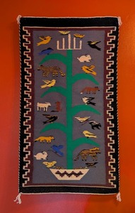lot 88 image: ML - Handwoven Wool Textile Wall Hanging with Animal and Bird Motifs
