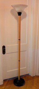lot 123 image: ML - 69-Inch Floor Lamp with Wood Post and Frosted Glass Shade