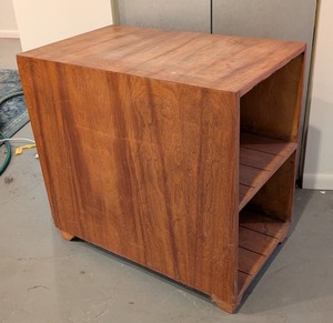 lot 222 image: LL - Wooden Double Sided Shelf Table with Surface Wear