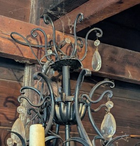 lot 250A image: G - Vintage Wrought Iron Chandelier with Crystal Prisms