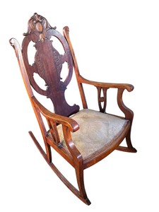 lot 15X image: LR - Antique Victorian Art Nouveau Mahogany Rocking Chair, 1900s