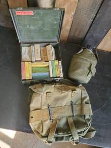 lot 7 image: Military Lot First Aid Kit, Water Bottle, and Backpack