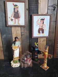lot 19 image: Native American Lot of Handcarved totem Poles, Displaly items, Hand drawn artwork