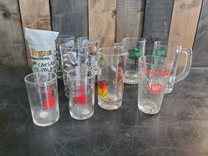 lot 40 image: Lot of Vintage Glasses of Various Styles Grainbelt, John Deere, Las Vegas and others
