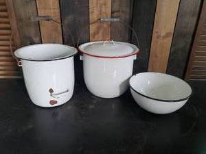 lot 65 image: Enamel Vintage Pots and Bowl
