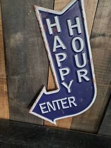 lot 71 image: Embossed metal Happy Hour Sign