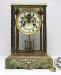 lot 22 image: Antique Green Marble Waterbury GERS Mantle Clock wLarge Finial