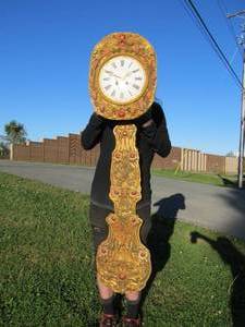 LARGE Ornate Antique French MORBIER 'Wag on the Wall' Clock w/Pendulum & Key