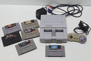 lot 78 image: Super Nintendo SNES Video Game System wController Cords & Games